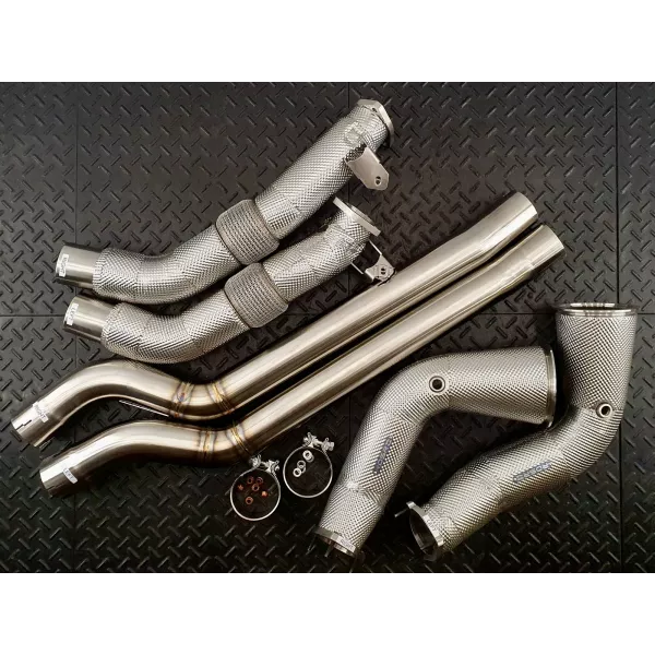 C8 RS6 Heat Shielded Downpipes Resonator Delete System