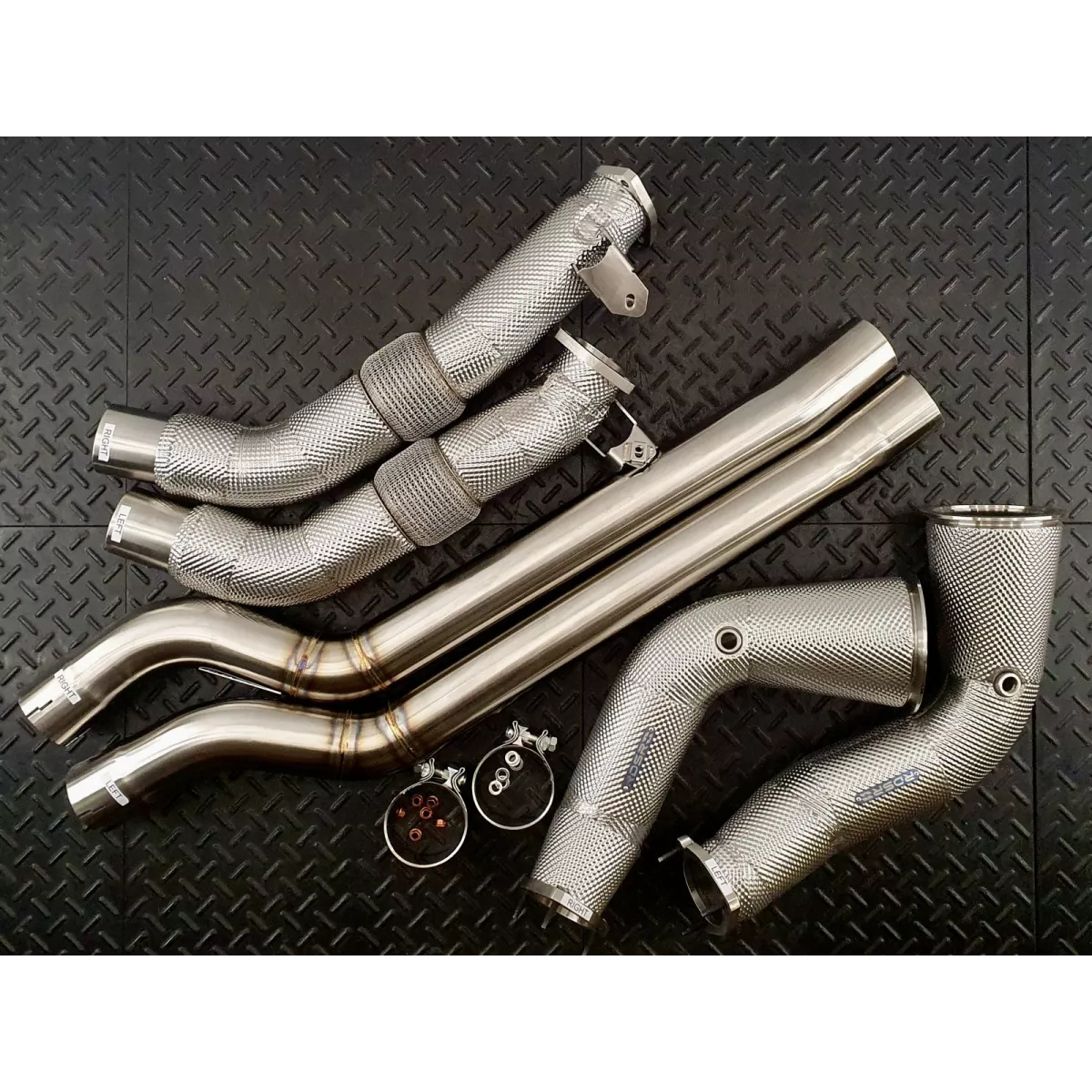 C8 RS6 Heat Shielded Downpipes Resonator Delete System